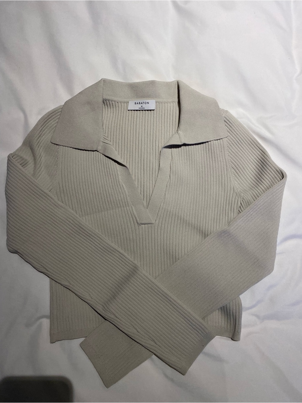 Babaton V-Neck Ribbed Sweater in Light Beige